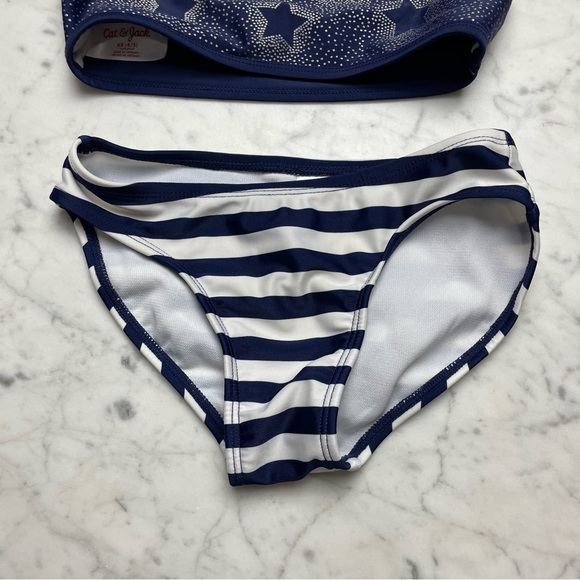 Cat & Jack 4th of July Stars & Stripes Two-Piece Bikini Bathing Suit Swimsuit - Picture 2 of 12